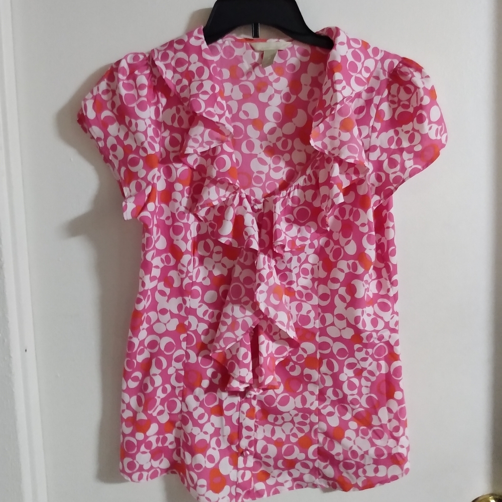 Ladies Banana Republic Pink Ruffle Blouse Size med